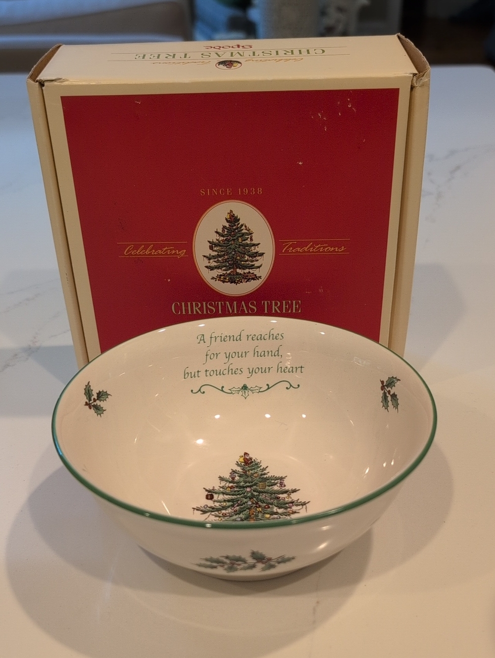 Spode Christmas Tree 6" Revere Bowl Friend Inscription Original Box Vintage